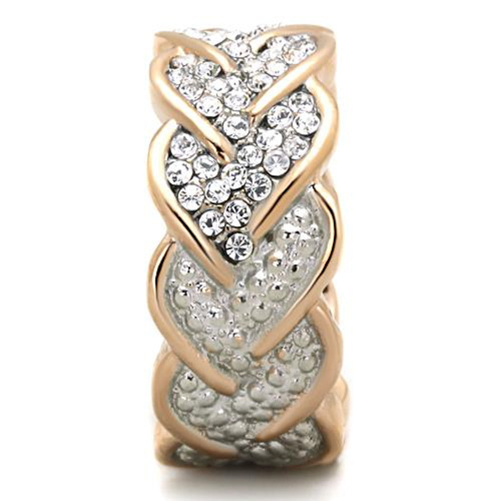 ARTK1691 Stainless Steel Rose Gold Plated Crystal Hearts Eternity Fashion Ring Size 5-10